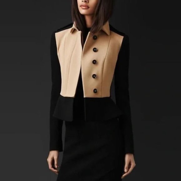 Burberry Prorsum Black and Tan Tailored Peplum Jacket  BRAND NEW!!! AUTHENTIC - Picture 6 of 15
